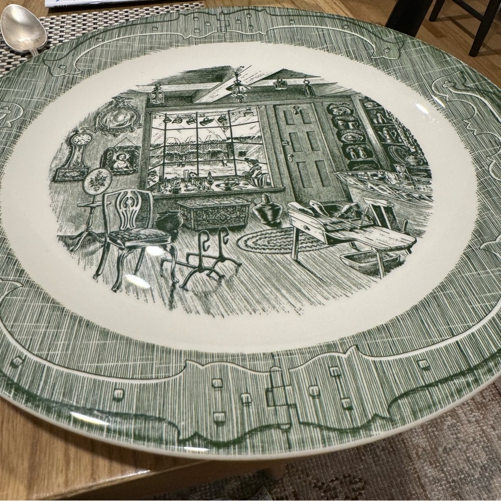 The Old Curiosity Shop Royal Chop Plate Green Under Glaze Cake Plate Platter - Picture 6 of 6